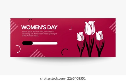 International Women's Day. 8 March posts. Social media cover. Editable post template for banner sale, invitation, stories, streaming. Tulips bouquet. Story mockup.