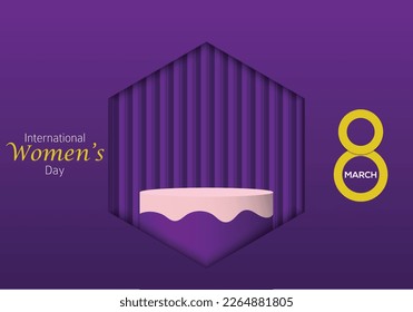 international women's day 8 march podium design with polygon and purple color