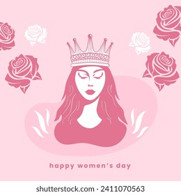 International Women's Day 8 march with woman and roses.