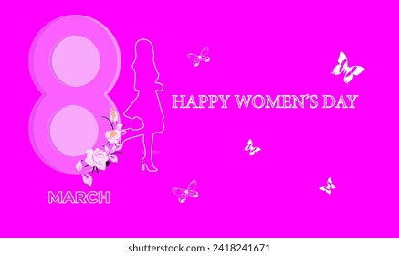 International Women's Day 8 march with frame of flower and leaves