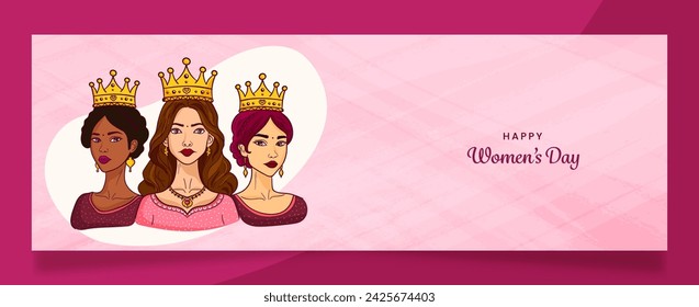 International Women's Day 8 march with queen women. Banner Design