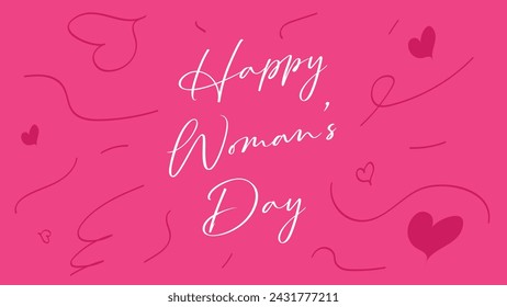 International Women's Day 8 march calligraphy text vector pink greeting card banner flyer with handwriting confetti and hearts