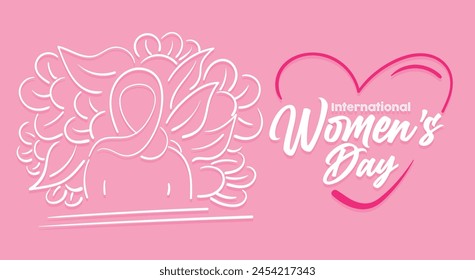 International Women's Day 8 march with frame of flower and leaves , doodle art style.