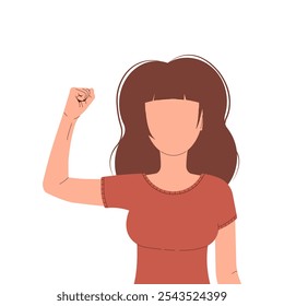 International Womens Day 8 march. Campaign 2025 AccelerateAction. Woman showing strength in her hand. Faceless female avatar. Flat vector illustration on white background