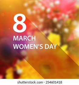 International Women's Day, 8 March. Smooth Background with Flowers, Flat Style Label for Holiday Design.