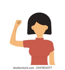 International Womens Day 8 march. Campaign 2025 AccelerateAction. Woman with bob showing strength in her hand. Faceless female avatar. Flat vector illustration on white background