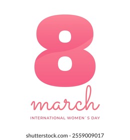 International Womens day 8 march card. Pink colors. Flat vector illustration on white background