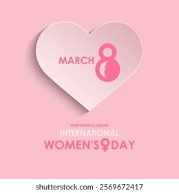 International Women's Day 8 march with love icon and gradient circle. Women silhouette head isolated white and pink background. Design for banner, cards, prints, social media, poster, flyer.