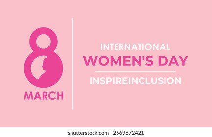 International Women's Day 8 march with love icon and gradient circle. Women silhouette head isolated white and pink background. Design for banner, cards, prints, social media, poster, flyer.