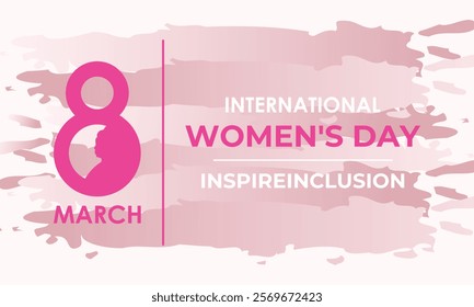 International Women's Day 8 march with love icon and gradient circle. Women silhouette head isolated white and pink background. Design for banner, cards, prints, social media, poster, flyer.