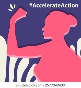 International Womens Day 8 march. Campaign 2025 AccelerateAction. Female hand showing strength in their hand. Flat vector illustration