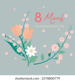 International Women's Day, 8 March, floral illustration