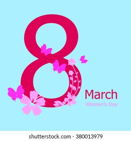 International Women's Day 8 March design, greeting card, gift card on pink background.  vector illustration eps10