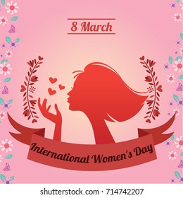 International Women's Day, 8 March. Happy woman silhouette conceptual illustration vector.
