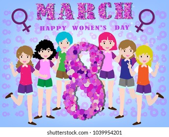 International Women's Day 8 March.design in colorful. Template for a poster, cards, banner.vector