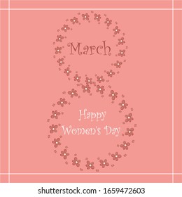 International Women's Day; 8th of March.   Cute hand drawn flowers vector isolated on pink background for greeting card