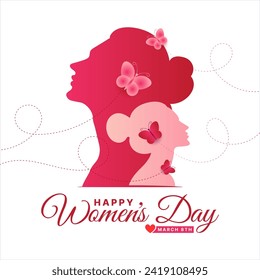 International Women's Day 8th March celebration background template with butterfly