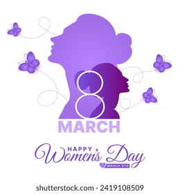 International Women's Day 8th March celebration background template with butterfly