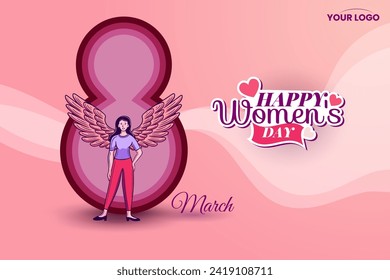 International Women's day 8th March celebration background template with wings