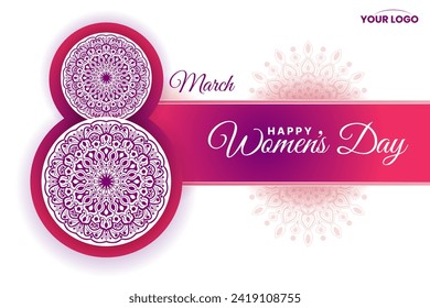 International Women's day 8th March celebration background template with mandala design