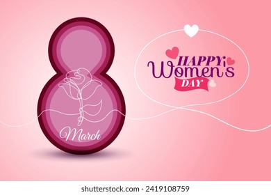 International Women's day 8th March celebration background template with line art