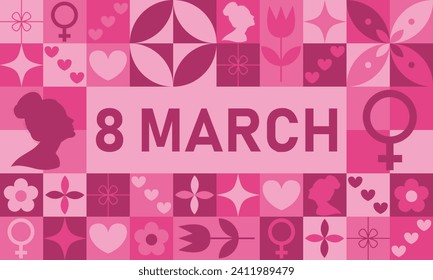 International womens day abstract background. 8 march modern neo geometric poster. Vector illustration