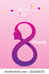 International Women's Day. abstract girl Design shape of number eight for card, poster