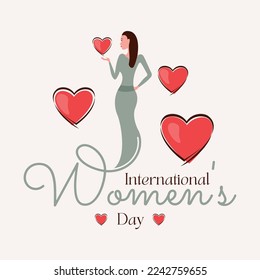 International Womens Day background with abstract women and heart. Vector illustration