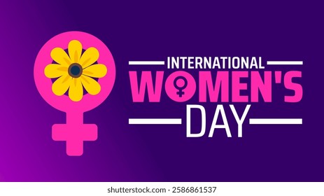 International Women's Day background banner or poster design template with women icon and flower. observed every year in March. Holiday concept. Use to any Template, card, poster, placard, template.