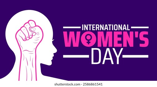 International Women's Day background banner or poster design template with women icon and flower. observed every year in March. Holiday concept. Use to any Template, card, poster, placard, template.