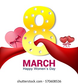  International Women's day background or brochure on white with red ribbon.vector