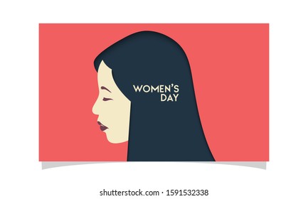 International Women's Day background design. Paper cutout girl face. Horizontal format design ideal for web banner or greeting card. Vector illustration.