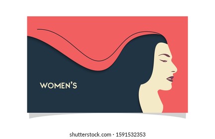 International Women's Day background design. Paper cutout girl face. Horizontal format design ideal for web banner or greeting card. Vector illustration.