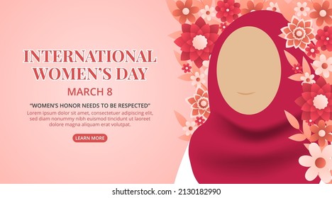 International womens day background design with a muslim woman