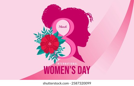 International Women's Day background design. Womens History Month. Banner or poster with different women silhouette. 8 March