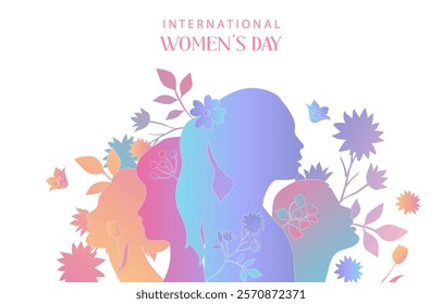 International women's day background with flower and gradient style for horizontal design