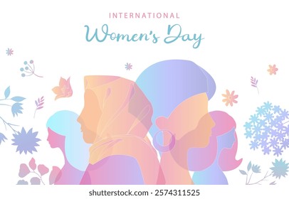 International women's day background with flower and gradient style for horizontal design