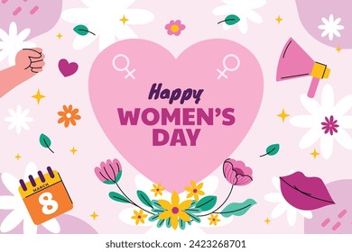 International Women's Day Background. Happy Women's Day celebration. March 8. Cartoon Vector illustration design for Poster, Banner, Flyer, Greeting, Card, Cover, Post, Invitation. happy women day.