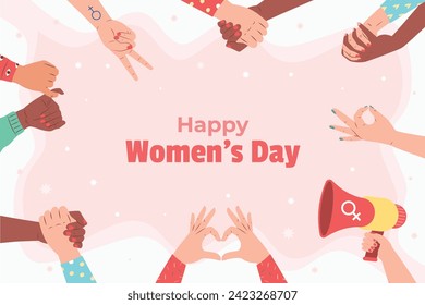International Women's Day Background. Happy Women's Day celebration. March 8. Cartoon Vector illustration design for Poster, Banner, Flyer, Greeting, Card, Cover, Post, Invitation. happy women day.