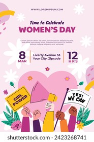 International Women's Day Background. Happy Women's Day celebration. March 8. Cartoon Vector illustration design for Poster, Banner, Flyer, Greeting, Card, Cover, Post, Invitation. happy women day.