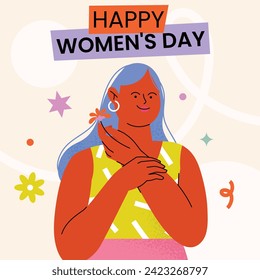 International Women's Day Background. Happy Women's Day celebration. March 8. Cartoon Vector illustration design for Poster, Banner, Flyer, Greeting, Card, Cover, Post, Invitation. happy women day.