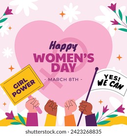 International Women's Day Background. Happy Women's Day celebration. March 8. Cartoon Vector illustration design for Poster, Banner, Flyer, Greeting, Card, Cover, Post, Invitation. happy women day.
