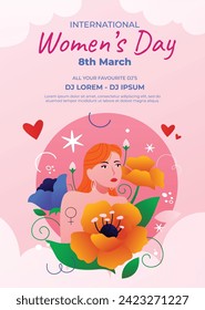 International Women's Day Background. Happy Women's Day celebration. March 8. Cartoon Vector illustration design for Poster, Banner, Flyer, Greeting, Card, Cover, Post, Invitation. happy women day.
