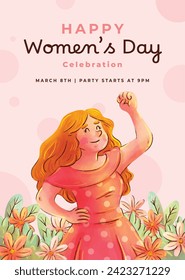International Women's Day Background. Happy Women's Day celebration. March 8. Cartoon Vector illustration design for Poster, Banner, Flyer, Greeting, Card, Cover, Post, Invitation. happy women day.