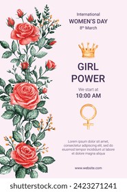 International Women's Day Background. Happy Women's Day celebration. March 8. Cartoon Vector illustration design for Poster, Banner, Flyer, Greeting, Card, Cover, Post, Invitation. happy women day.