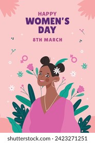 International Women's Day Background. Happy Women's Day celebration. March 8. Cartoon Vector illustration design for Poster, Banner, Flyer, Greeting, Card, Cover, Post, Invitation. happy women day.