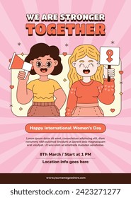 International Women's Day Background. Happy Women's Day celebration. March 8. Cartoon Vector illustration design for Poster, Banner, Flyer, Greeting, Card, Cover, Post, Invitation. happy women day.
