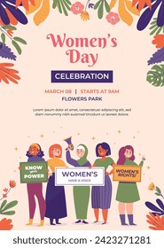 International Women's Day Background. Happy Women's Day celebration. March 8. Cartoon Vector illustration design for Poster, Banner, Flyer, Greeting, Card, Cover, Post, Invitation. happy women day.