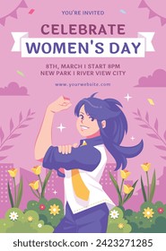 International Women's Day Background. Happy Women's Day celebration. March 8. Cartoon Vector illustration design for Poster, Banner, Flyer, Greeting, Card, Cover, Post, Invitation. happy women day.