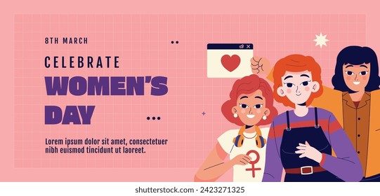 International Women's Day Background. Happy Women's Day celebration. March 8. Cartoon Vector illustration design for Poster, Banner, Flyer, Greeting, Card, Cover, Post, Invitation. happy women day.